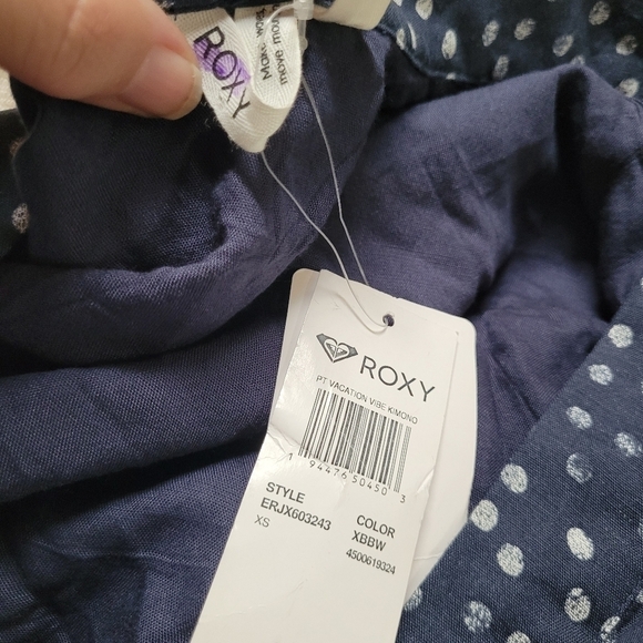 NWT Roxy Navy Polka-dot Tie Front Blouse - Picture 3 of 6